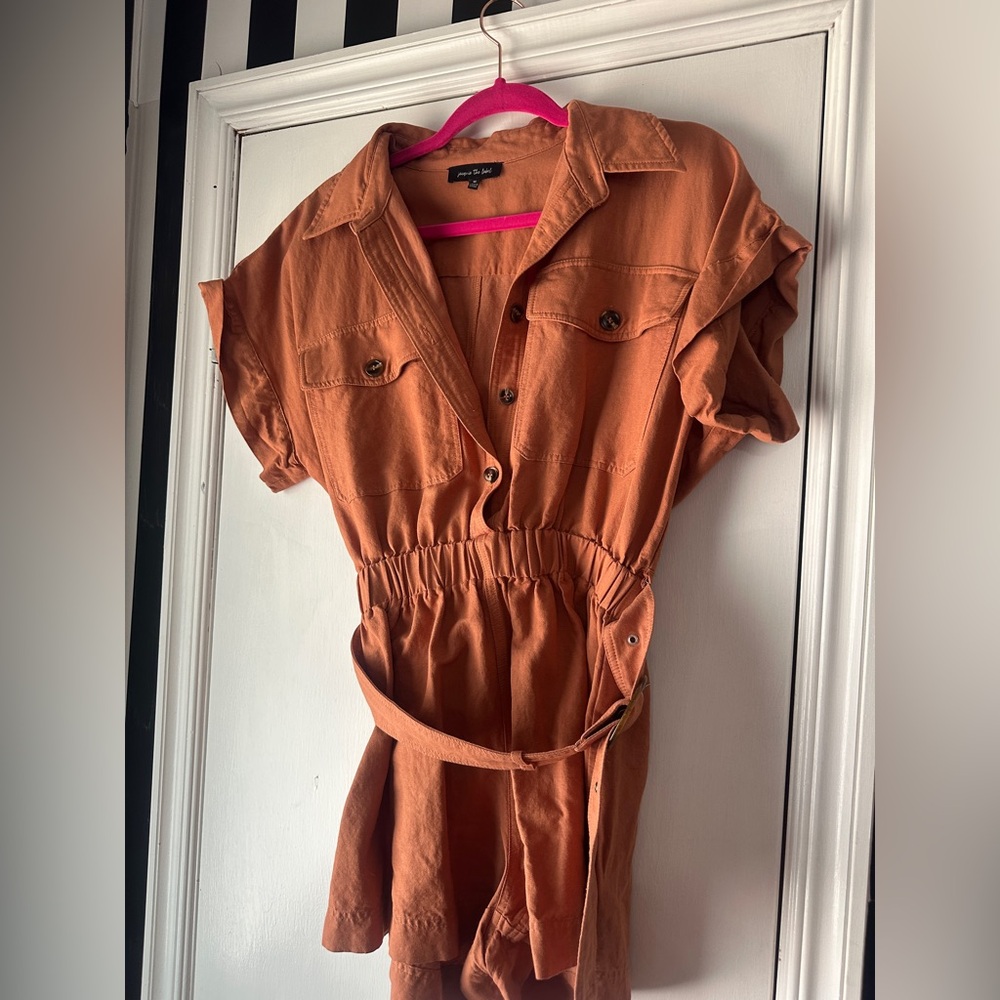 Vici Rust Utility Belted Romper | Button Front | Size M